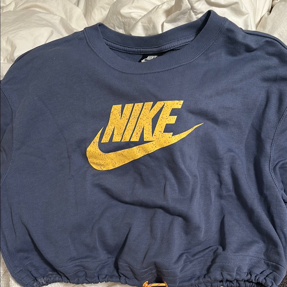 Nike Navy Blue Cropped Top with Yellow Logo